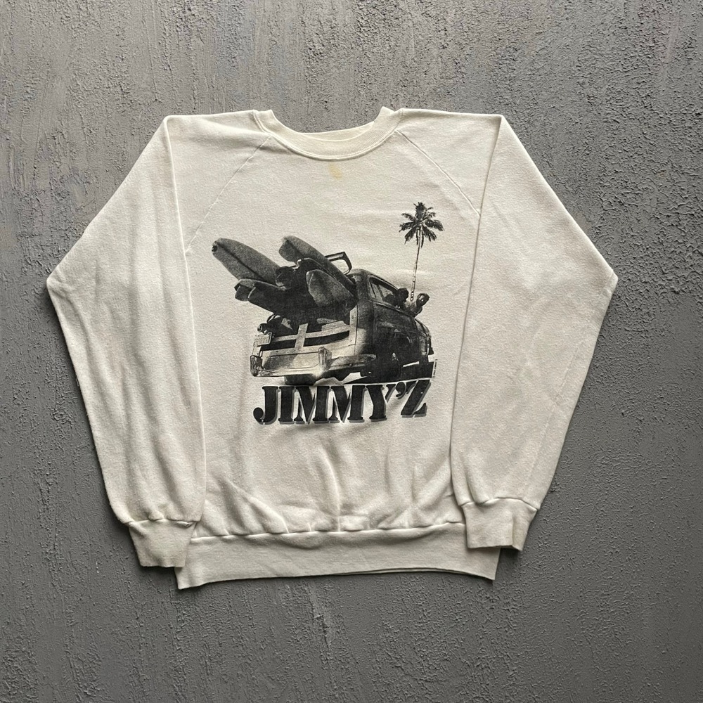 Vintage Jimmy Z Surf Graphic Sweatshirt Mens Large White 1980s